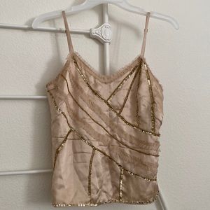 BANANA REPUBLIC Silk Cami Rose Pink Laces & Squines SZ 2